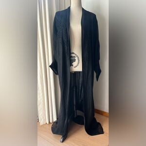 Black Linen Duster Balloon Sleeves XL
